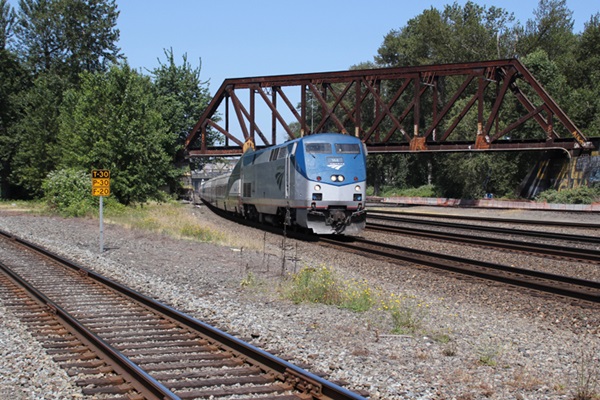 Amtrak train passing junction