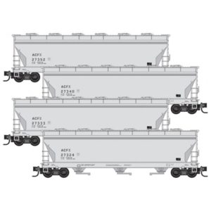 Four gray train cars