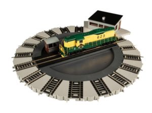 Train turntable with a train on it