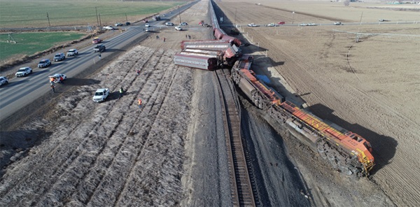 A derailed train