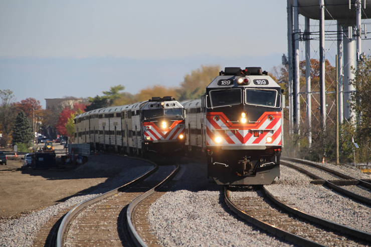 MTA Metro-North trains meet near the 125th Street station in Harlem.