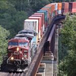 Container train on bridge