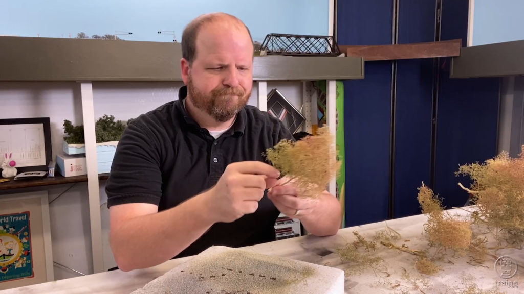 James McNab making trees for his HO scale model railroad