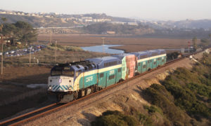 Green and blue commuter train