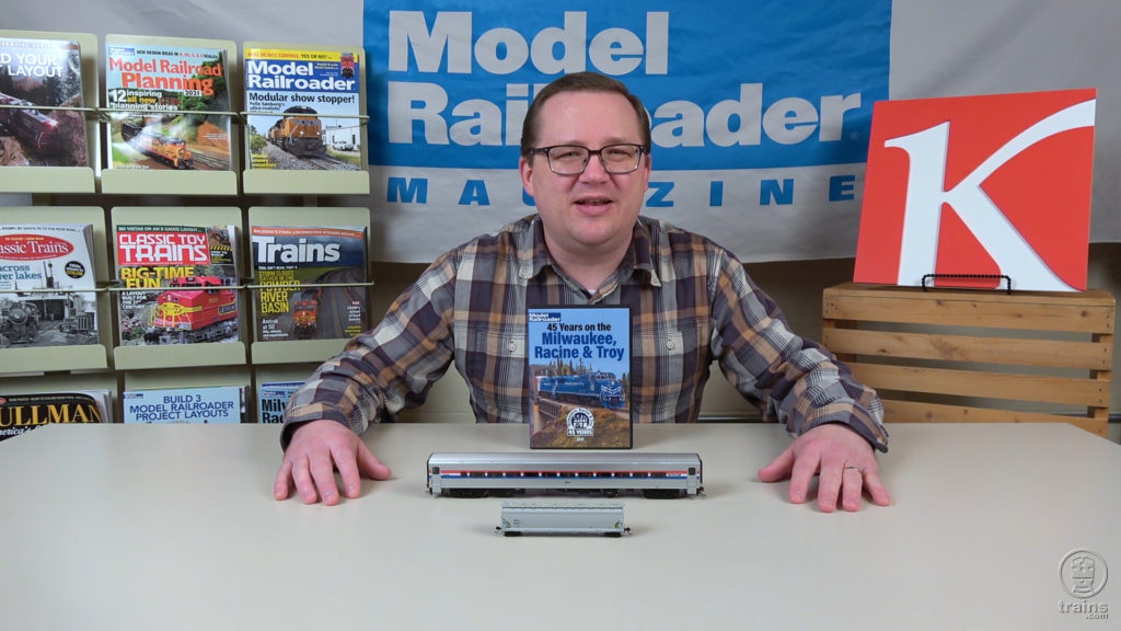 Cody Grivno with Rapido's new HO scale Amtrak Horizon passenger cars, Atlas's N scale ACF 5,800 cubic-foot covered hoppers in new paint schemes, and the new 45 Years on the Milwaukee, Racine & Troy DVD.