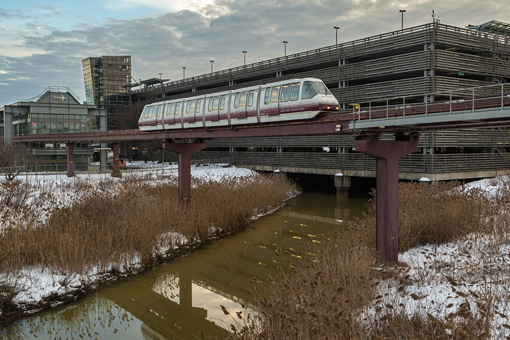 Monorail passing over water