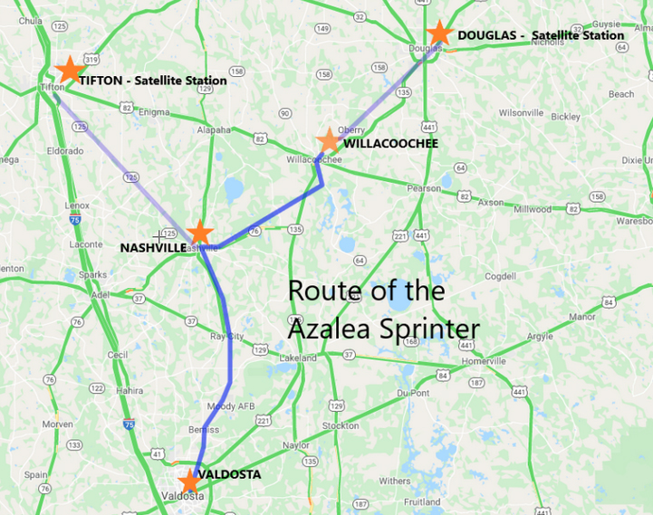 Map showing route of Azalea Sprinter excursion train