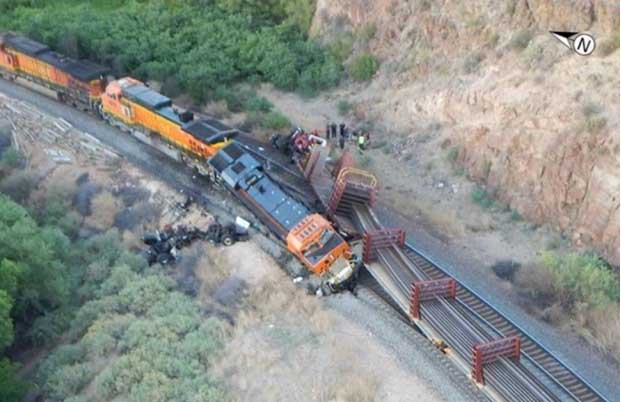 Aerial photo of collision of two trains