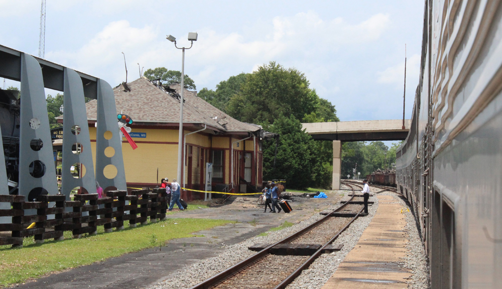 View from train of wood station