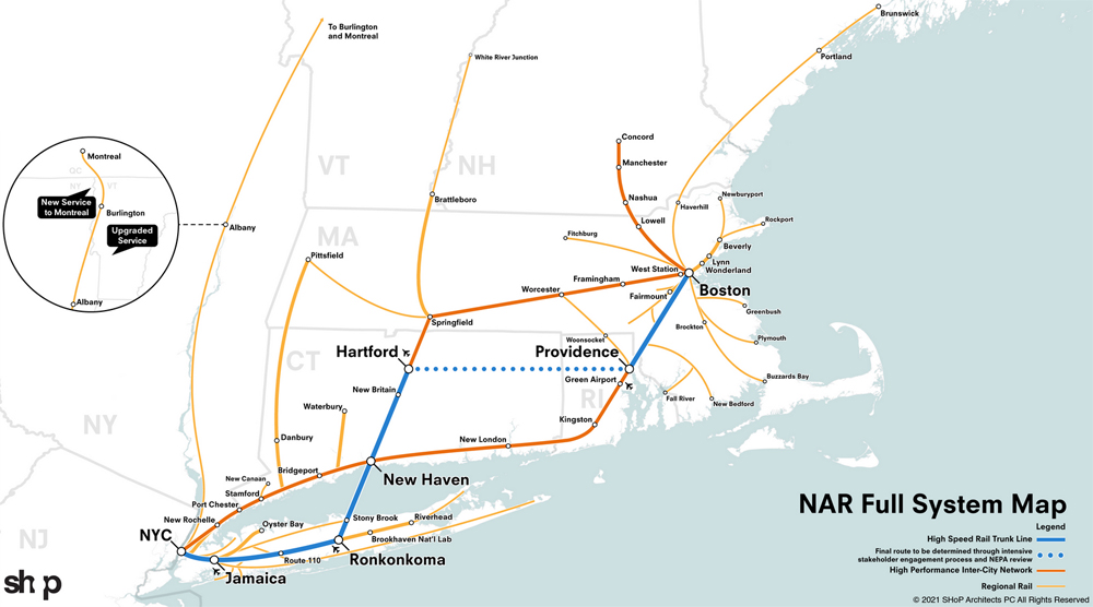 Map of North Atlantic Rail high speed, intercity, and regional rail projects