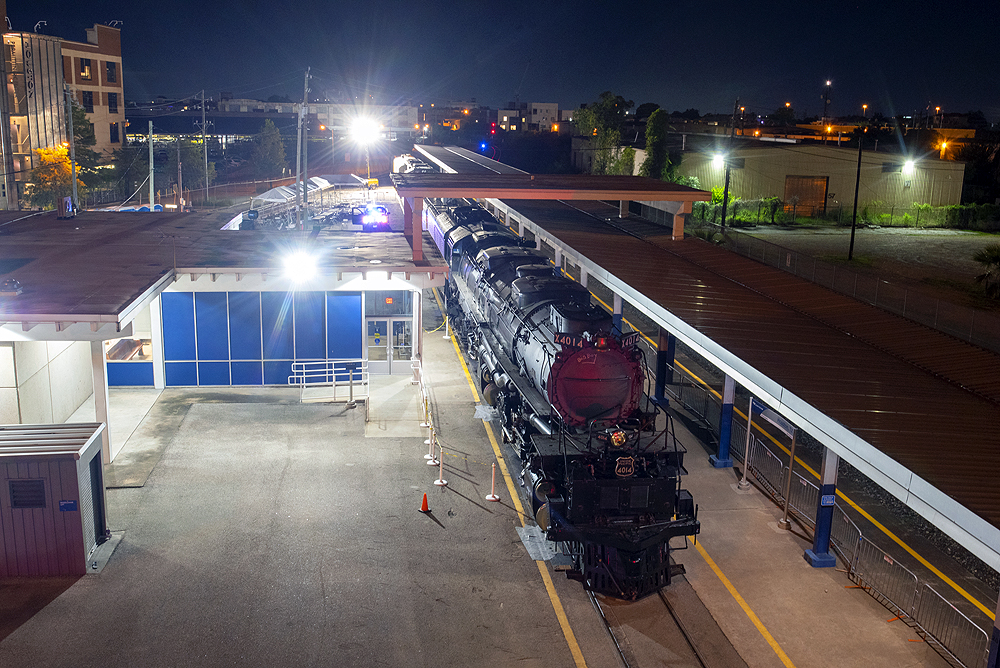 Steam locomotive at night