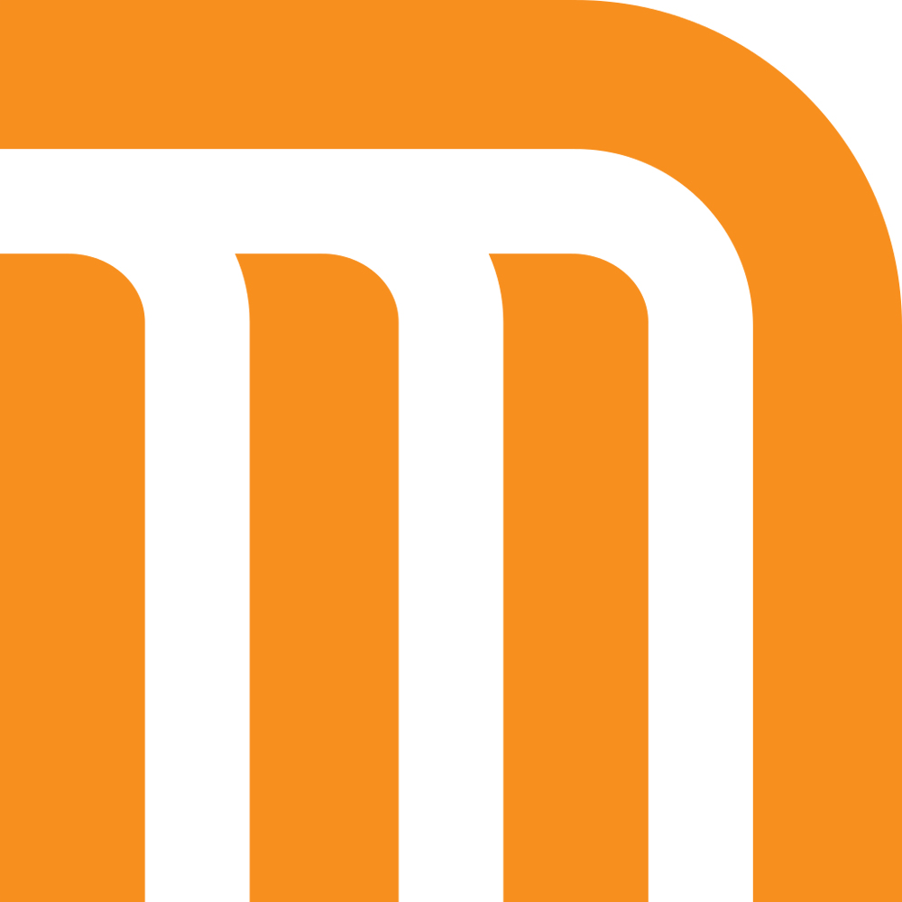 Orange and white "M" logo
