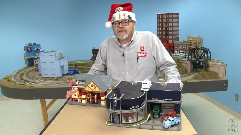 Bob Keller in the workshop with a Santa hat on for Bob's Train Box 76