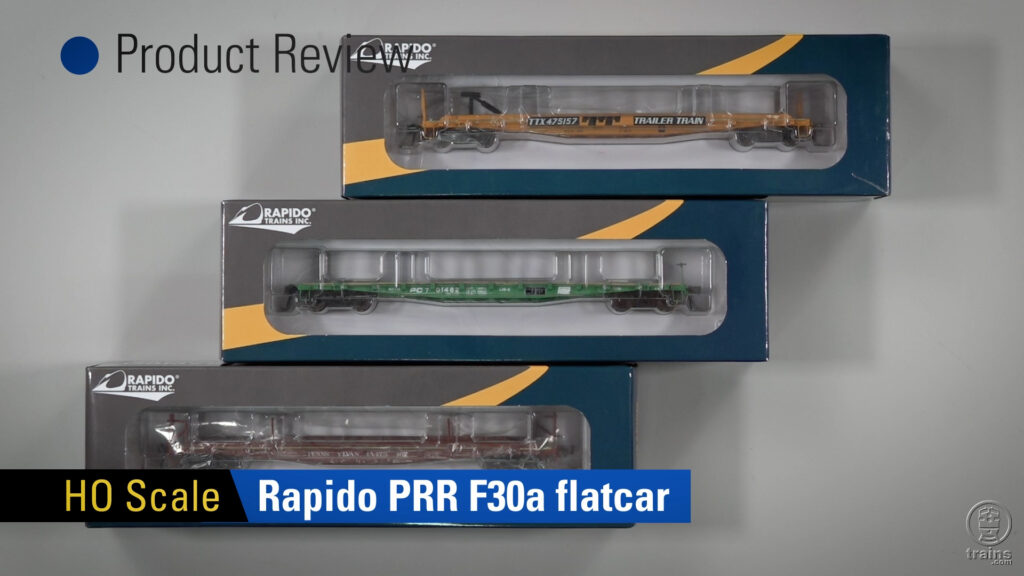 Three Rapido Trains HO scale Pennsylvania RR F30 flatcars in their packaging