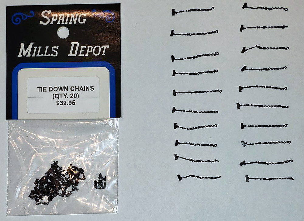 HO scale tie-down chains for DODX flatcar.
