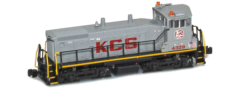 Photo of Z scale Electro-Motive Division SW1500 painted gray, black, and yellow with red and white graphics.