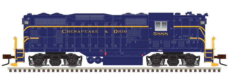 Illustration of N scale Electro-Motive Division GP7 painted dark blue with yellow stripes and lettering.