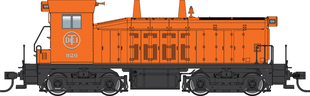 Illustration of end-cab switcher painted orange and black.