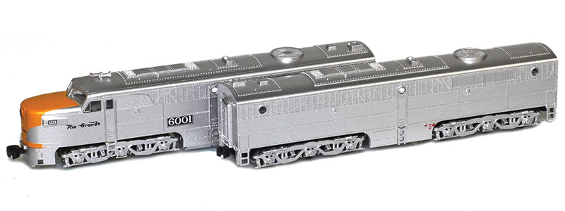 Photo of Denver & Rio Grande Western PA-1/PB-1 set on white background.