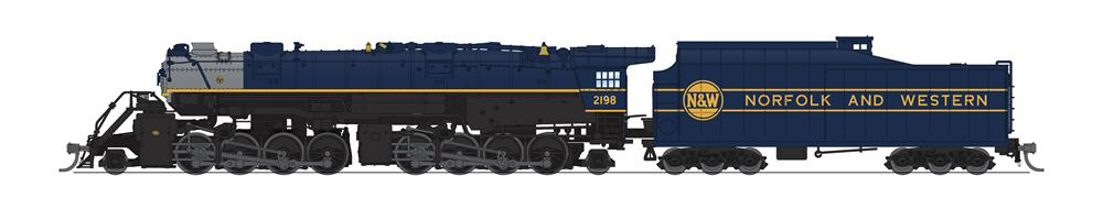 N scale steam locomotive painted blue, black, and silver with gold graphics.