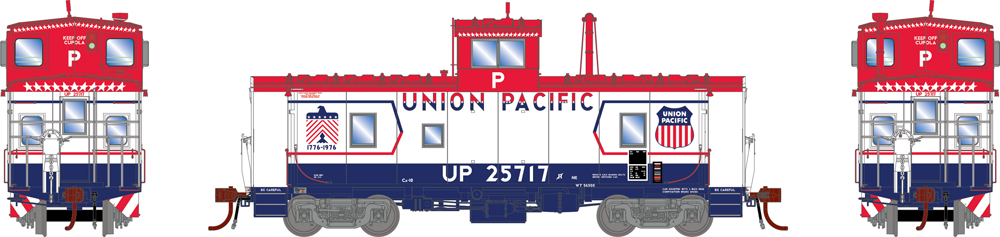 illustration of caboose in red, white and blue