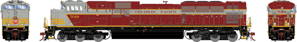 Drawing of diesel locomotive decorated in marron and gray scheme