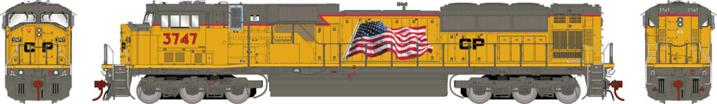 Drawing of large yellow diesel locomotive