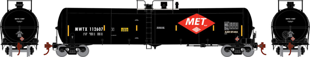 Drawing of black tank car with red logo