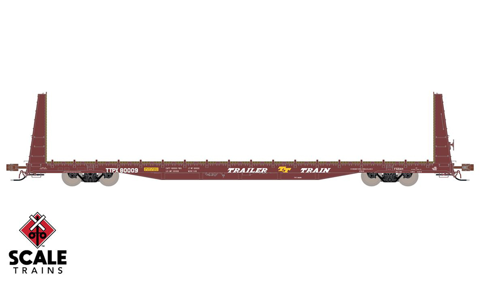 Drawing of brown bulkhead flatcar with white background