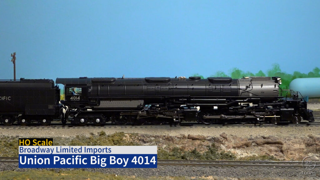 Screen capture of HO scale locomotive on layout