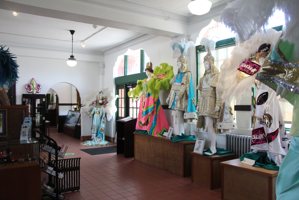 Interior of station with displays of elaborate costumes