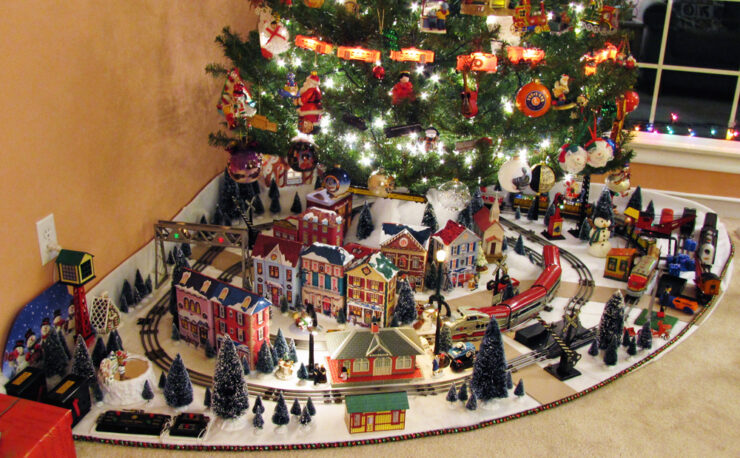 A small toy train Christmas layout for under the tree - Trains