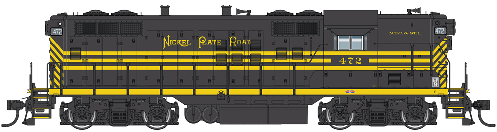 Drawing of black and yellow diesel locomotive