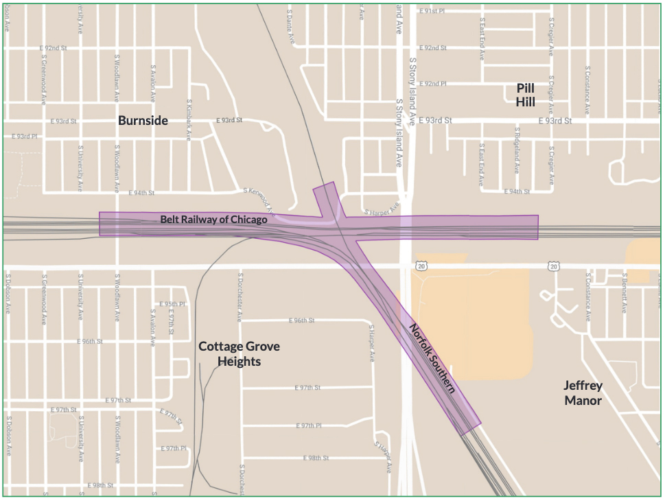 Map of rail junction in south Chicago