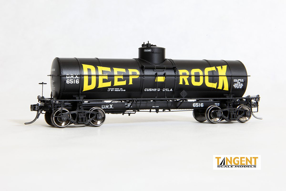 A black tank car with yellow Deep Rock logo