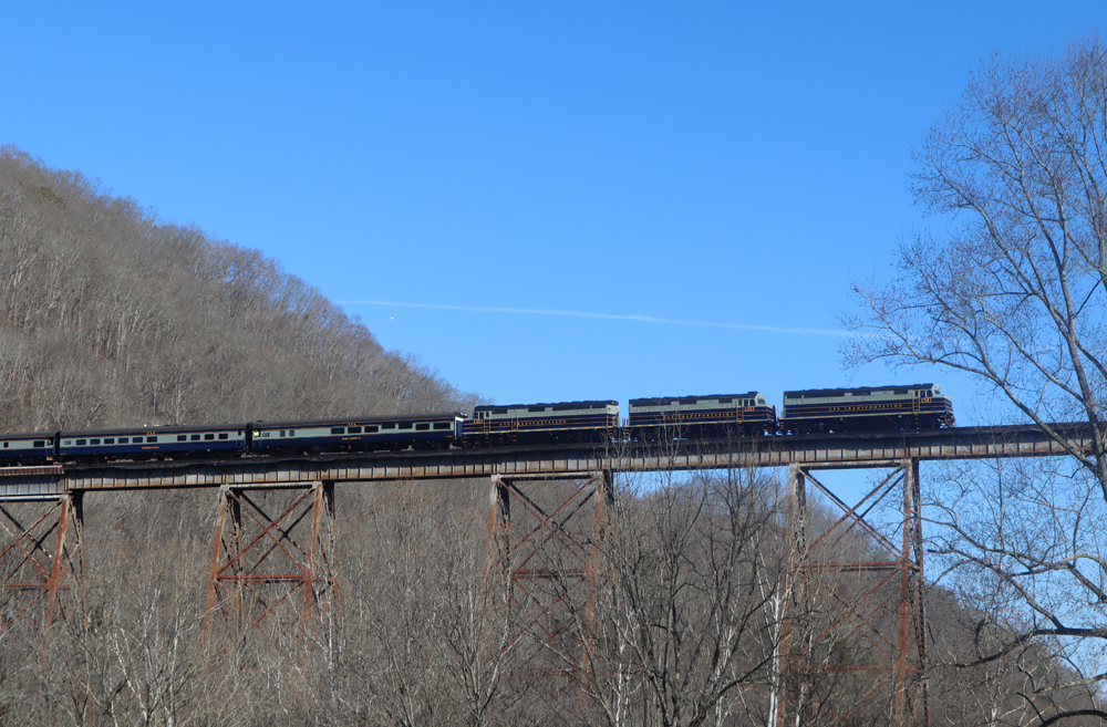 Passenger train on bridge