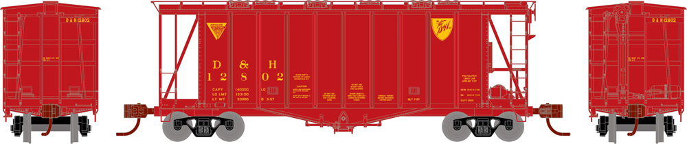 General American Transportation Corporation 2600 Airslide hopper: An illustration of a red model boxcar against a white background