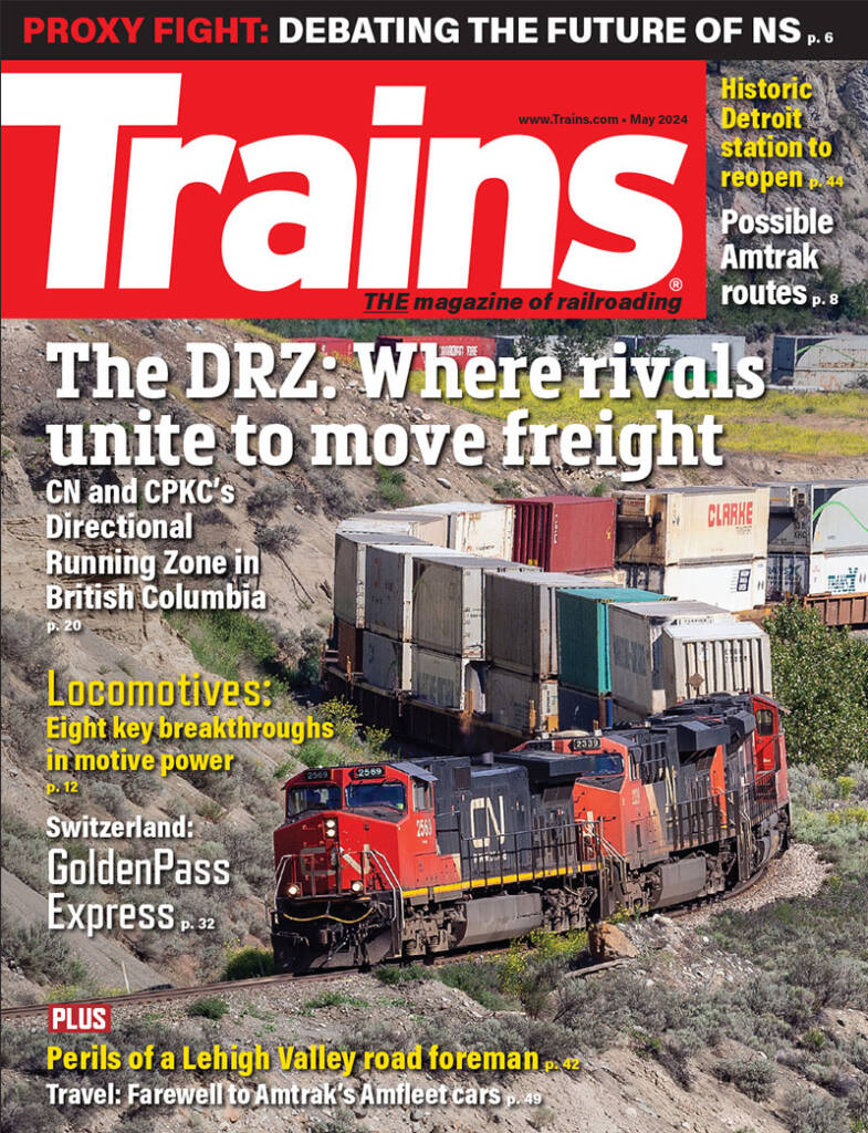 The May 2024 cover of Trains magazine