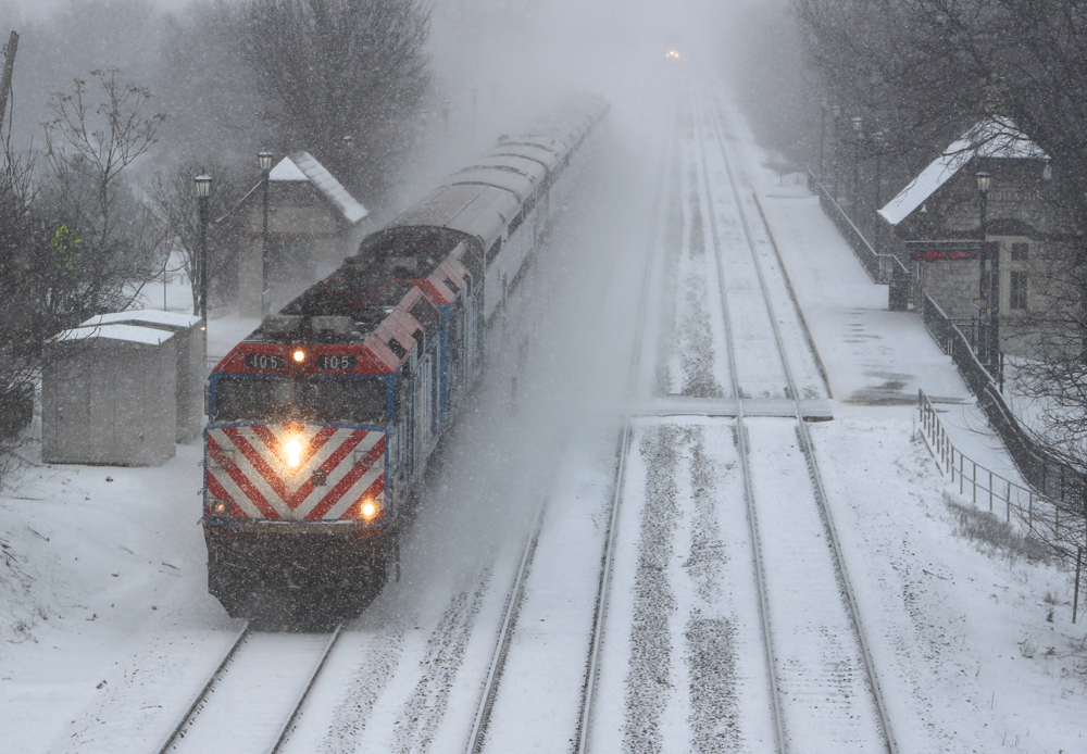 Commuter train in snow