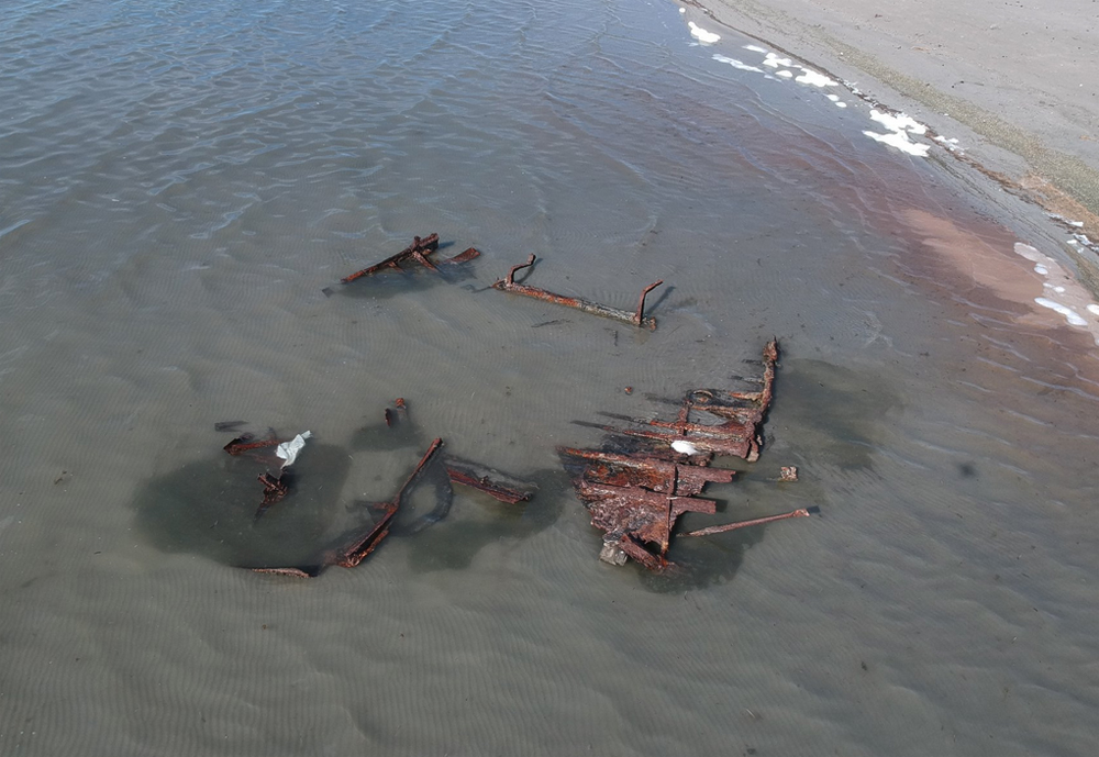 Wreckage in lake bed