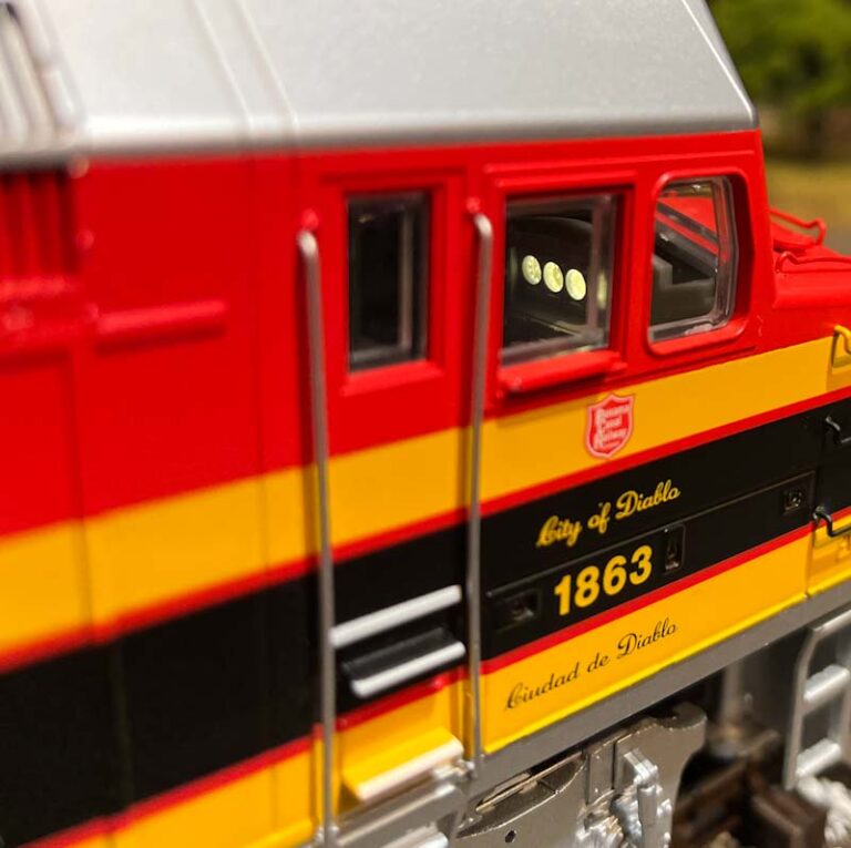 Lighted gauges in the cab of the Lionel F40PH 