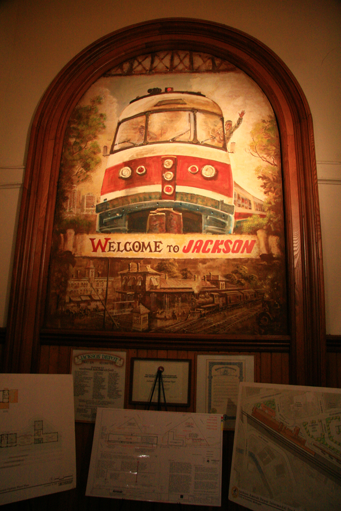 Painting in archway inside pasenger station