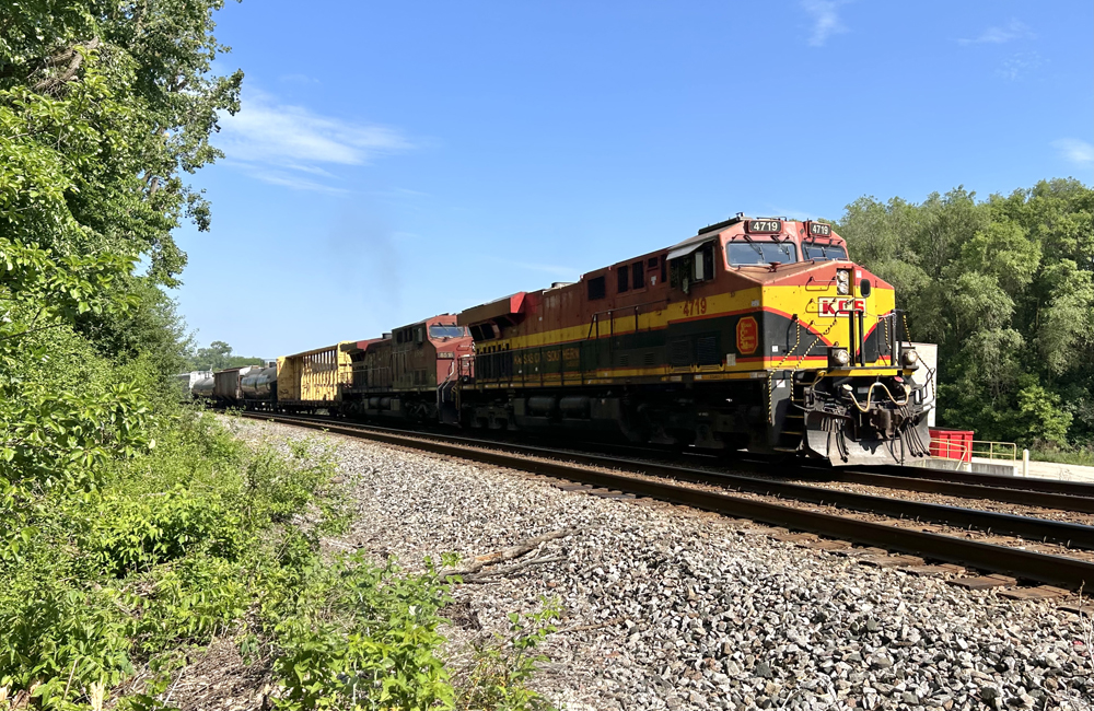 Freight train with two locomotives