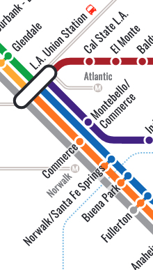 Enlargement of portion of system map for LA-are commuter operator Metrolink