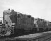 Three Algoma Central Railway diesel locomotives in rail yard