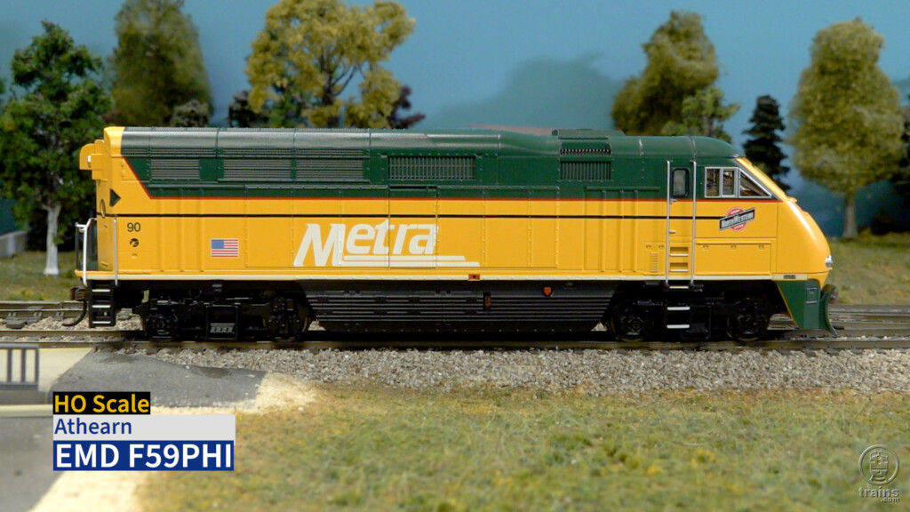 Screen capture of title screen from Athearn HO scale EMD F59PHI review video.