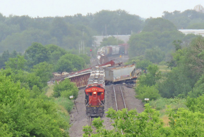 Derailed freight train