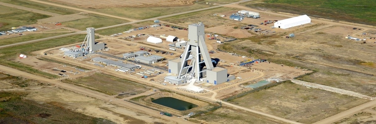 Aerial view of mining complex. CN new potash branch.