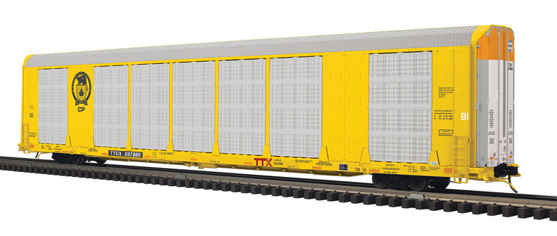 Color photo of O gauge auto carrier.