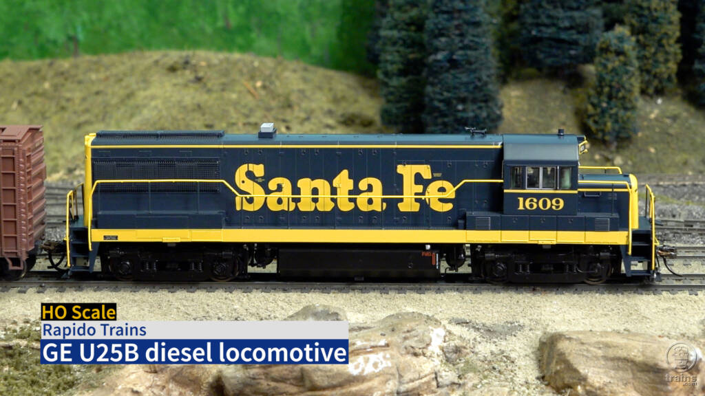 Title screen from Product Review video featuring HO scale road locomotive painted blue and yellow.